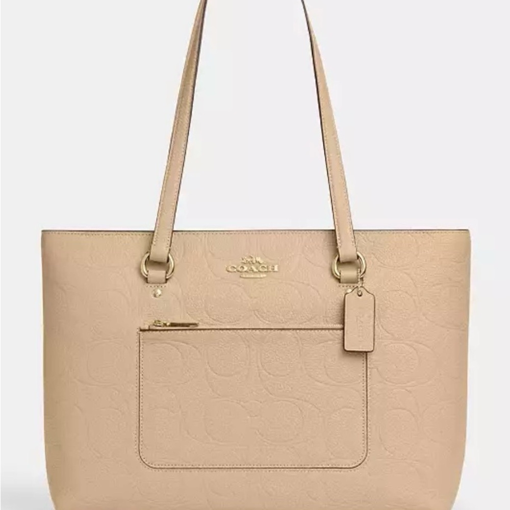 Coach Embossed Pebbled Leather Tote in Light Beige